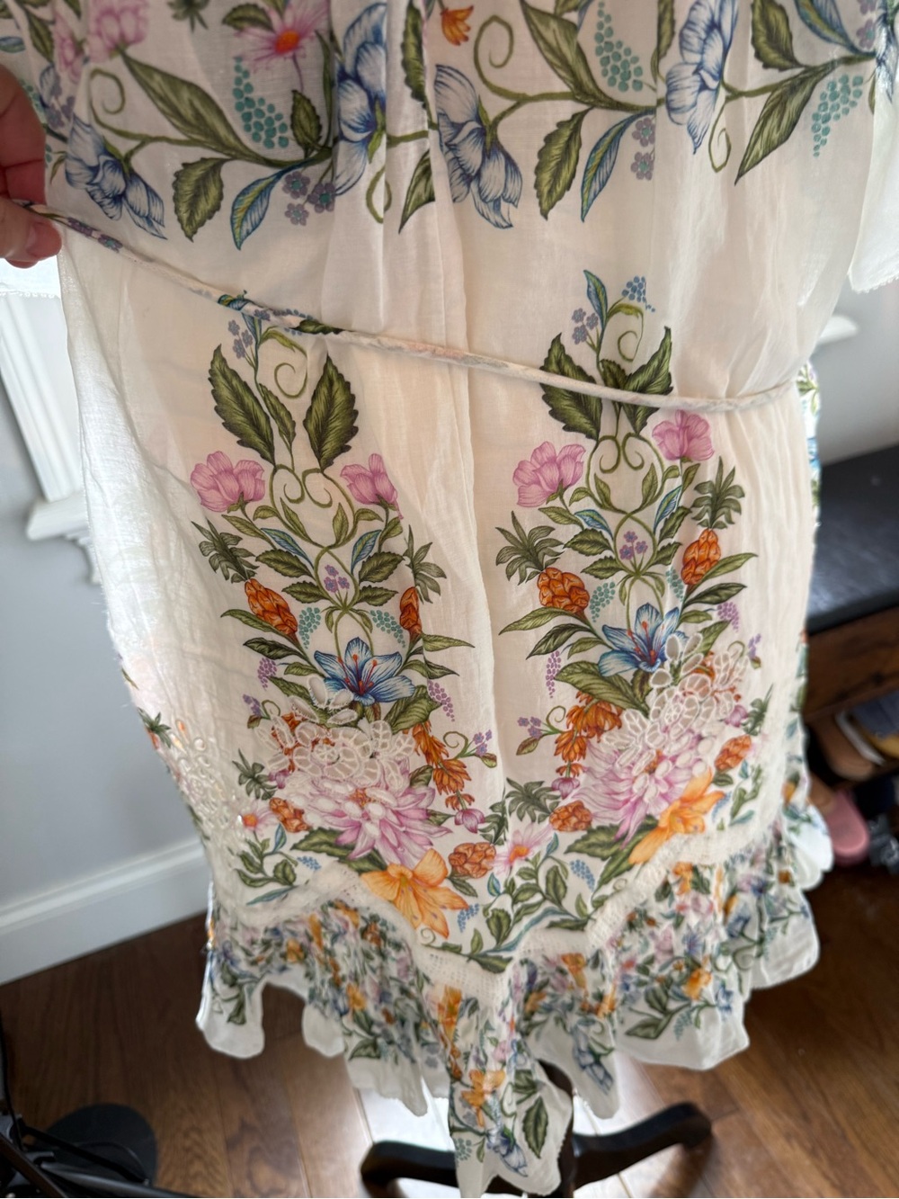 Anthropologie FARM Rio Sweet Bloom Bouquet White Floral Eyelet Mini Dress Sz Med - Picture 14 of 16